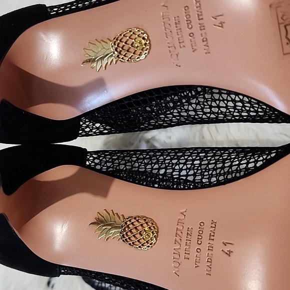 AQUAZZURA  Brera Pointed Toe Mesh Bootie Elegant Black Mesh Stiletto  Size41 - Picture 11 of 14